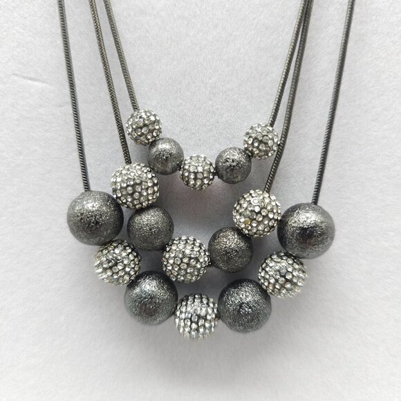 Chicos Silver Tone Multi-Strand Necklace With Textured Rhinestone Beads - Picture 2 of 5